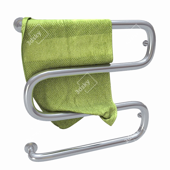 Chrome Towel Warmer with Green Towel 3D model image 1