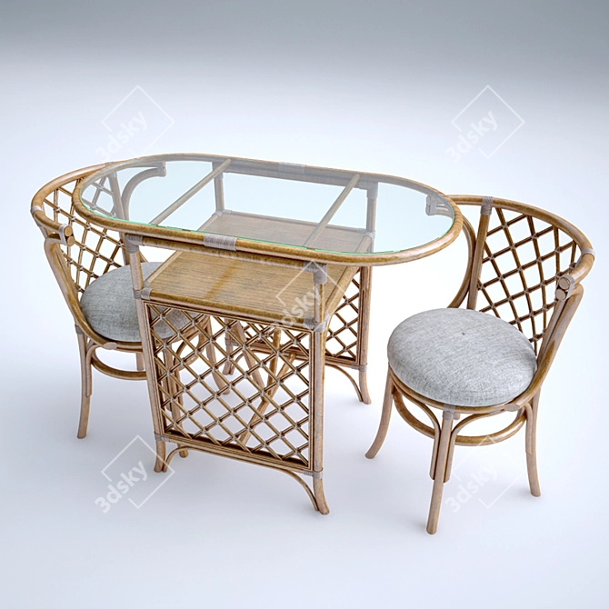 Natural Wicker Tea Set 3D model image 1