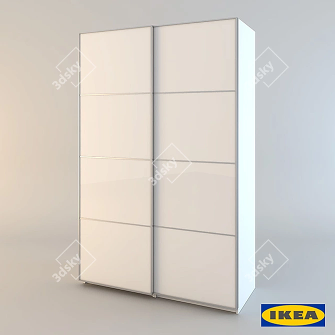 Sleek White PAX Wardrobe with Sliding Doors 3D model image 1