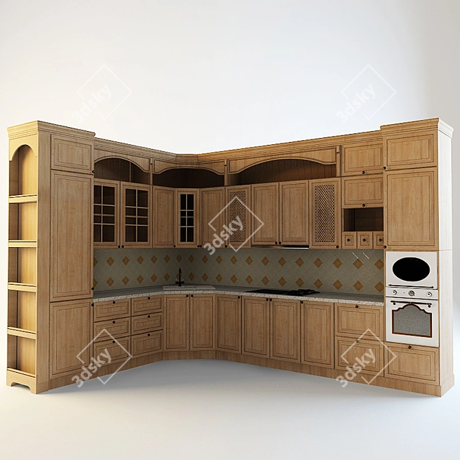 Classic Kitchen with Side Niche for Decor 3D model image 1