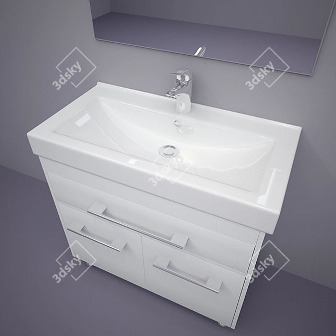 Aqua Rhodes LEONARDO 90 - Modern Vanity Set with Cera Style Mono Sink 3D model image 2