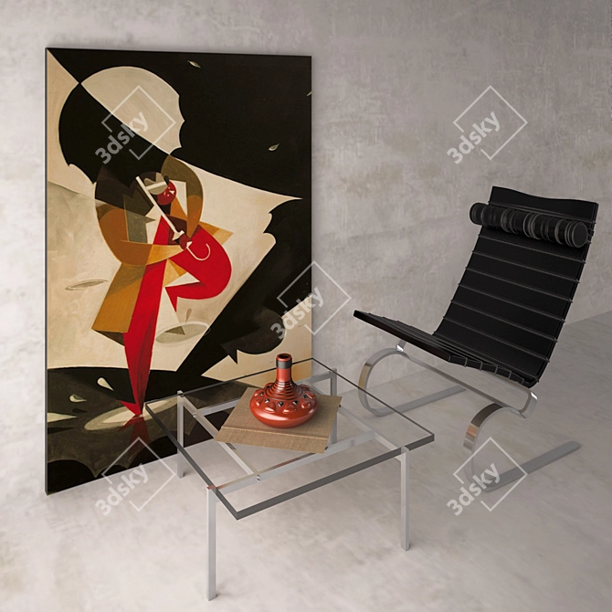 Kjaerholm Designer Chair & Table Set 3D model image 1