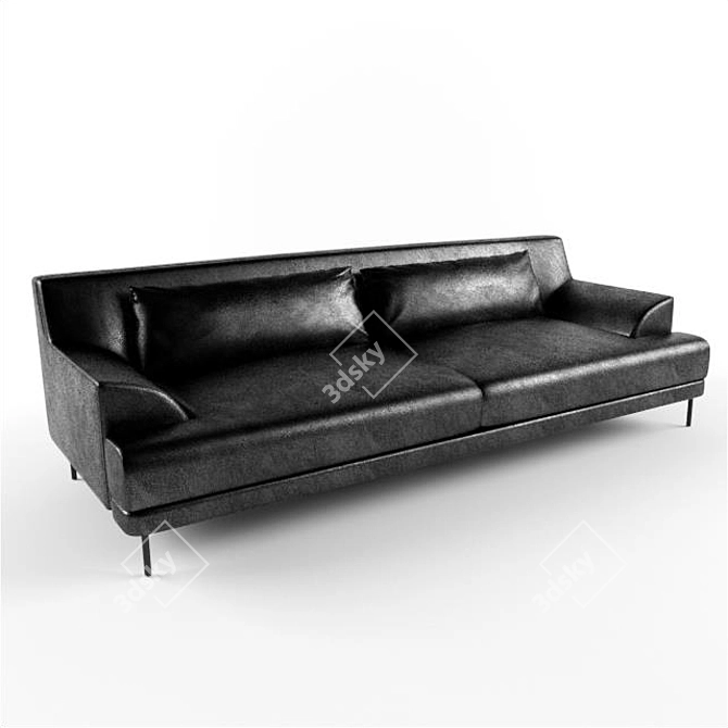 Minimalist Black Leather Sofa 3D model image 1