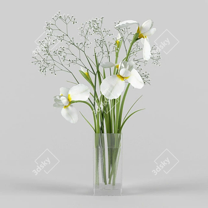 Elegant Iris and Gypsophila Bouquet 3D model image 1