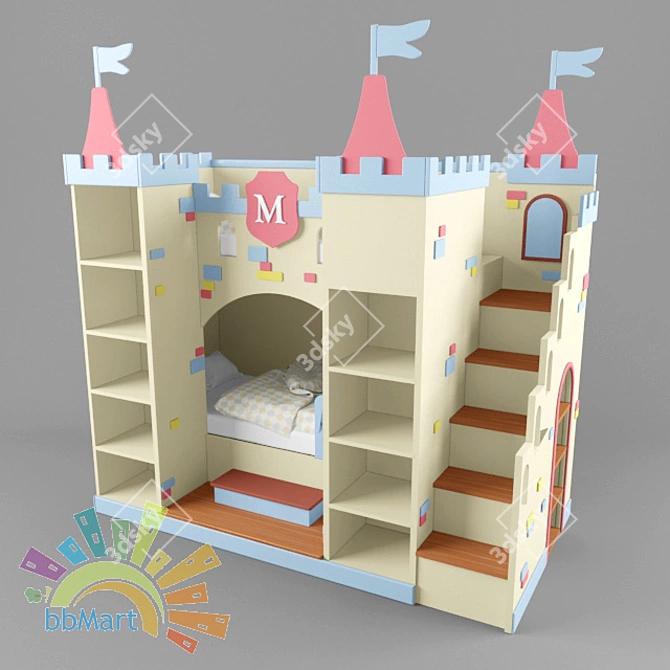 Castle Bunk Bed with Cupboard 3D model image 2