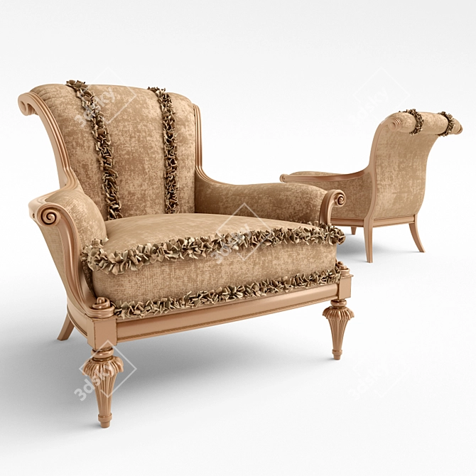 Elegant Carved Wood Armchair 3D model image 1