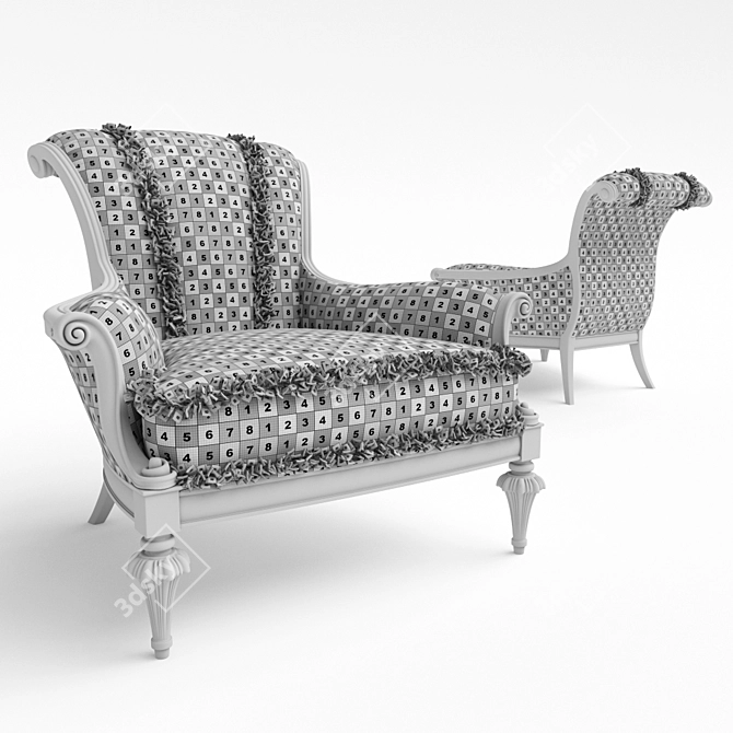 Elegant Carved Wood Armchair 3D model image 2