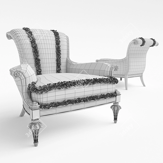 Elegant Carved Wood Armchair 3D model image 3