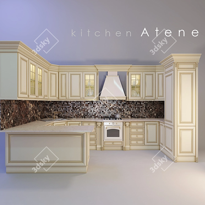 Customized Kitchen with Adjustable Countertop & Additional Cornice 3D model image 1