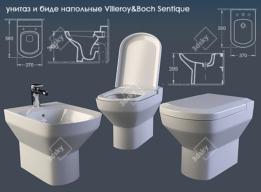 Luxury Toilet and Bidet Combo 3D model image 1