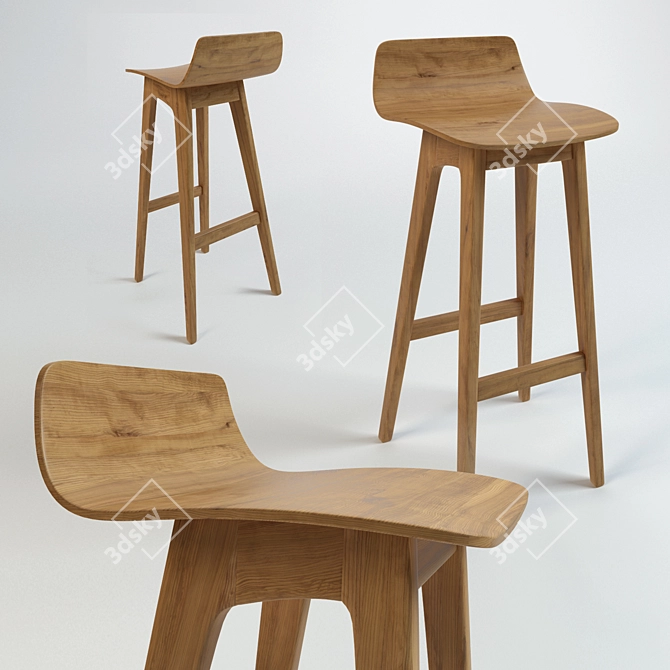 Wooden Stool: Rustic Charm & Durability 3D model image 1