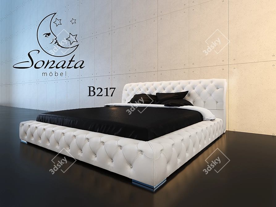 Luxury Leather Low-Profile Bed 3D model image 1