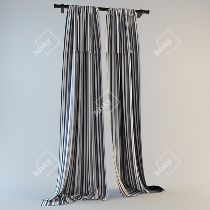 Elegant Striped Curtains for Stylish Homes 3D model image 1