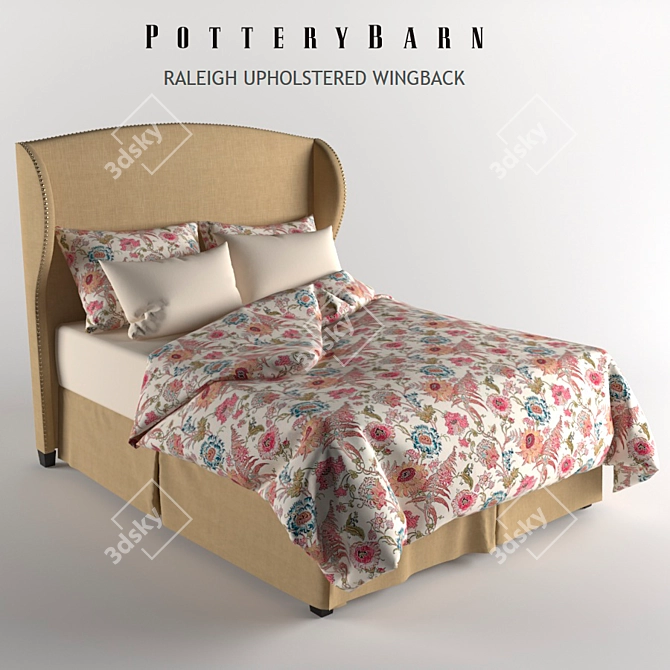 Elegant Raleigh Wingback Bed 3D model image 1