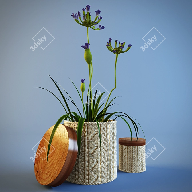 Blue Blossom: Elegant Knitted Flower Vase 3D model image 1