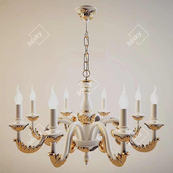 Antique Gold and White Metal Chandelier 3D model image 1