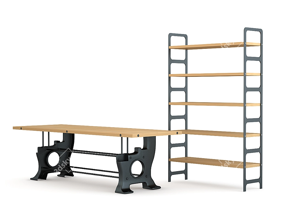 Organize & Style: Industrial Desk & Shelf 3D model image 1