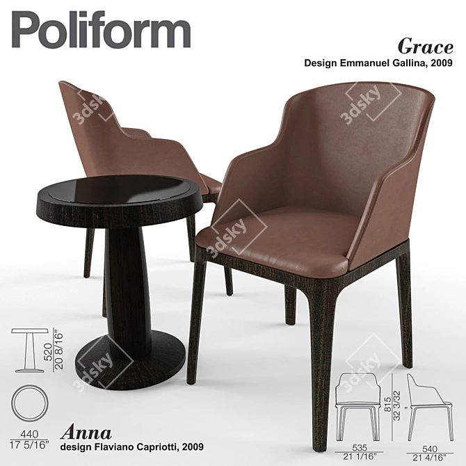 Poliform Grace & Anna: Stylish Chair and Table Set 3D model image 1