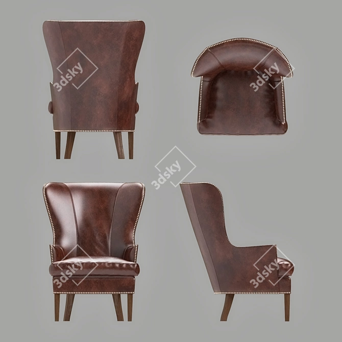 Elegant Dylan Leather Wingback Chair 3D model image 2