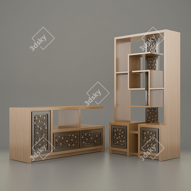 Teak Wood Minimalis Cabinet 3D model image 1