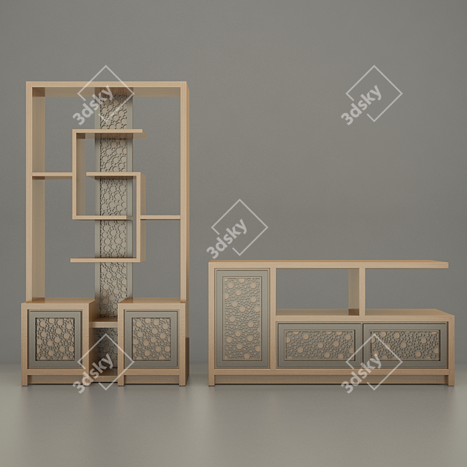 Teak Wood Minimalis Cabinet 3D model image 3