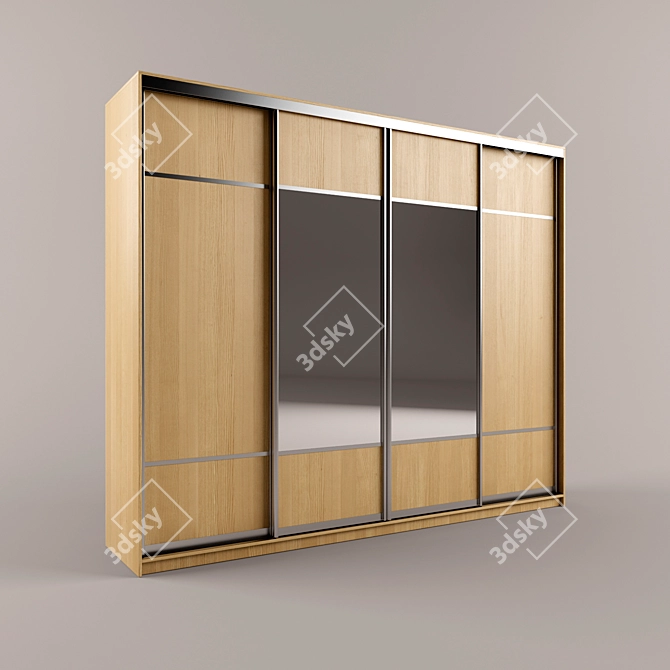 Mirrored Four-Door Particleboard Wardrobe 3D model image 1