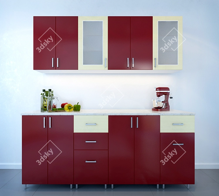 Modern Style Kitchen with MDF Fronts 3D model image 1