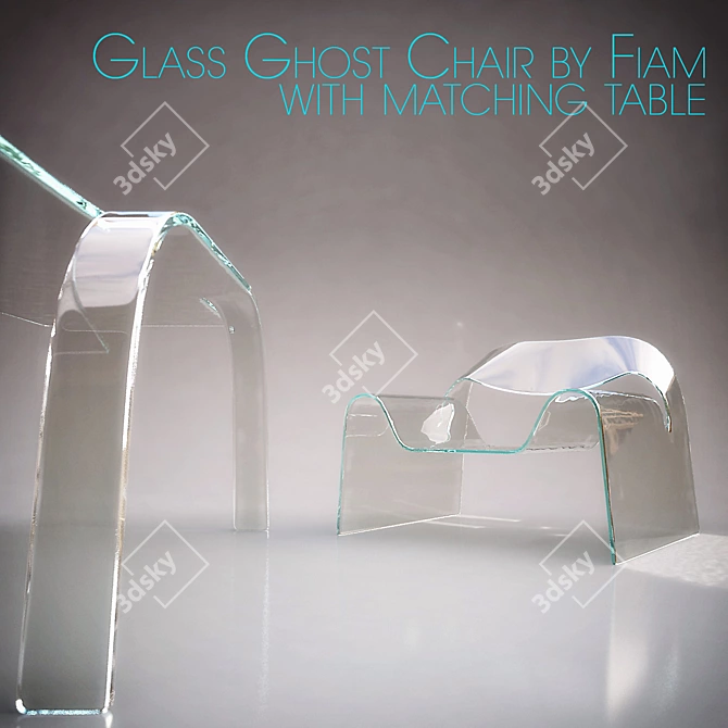 Sleek Glass Ghost Chair & Table 3D model image 1