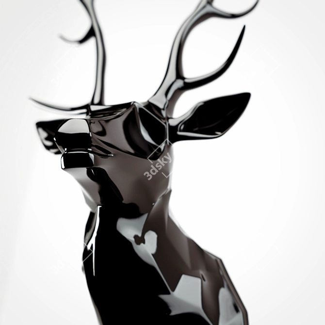 Elegant Black Resin Deer Head 3D model image 2