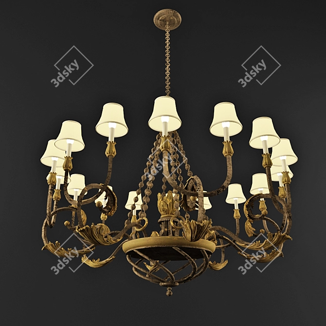 Elegant Acanthus Gold Chandelier 3D model image 1