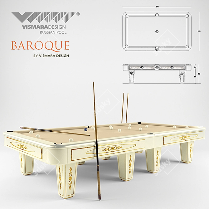 Luxurious Russian Baroque Pool Table 3D model image 1