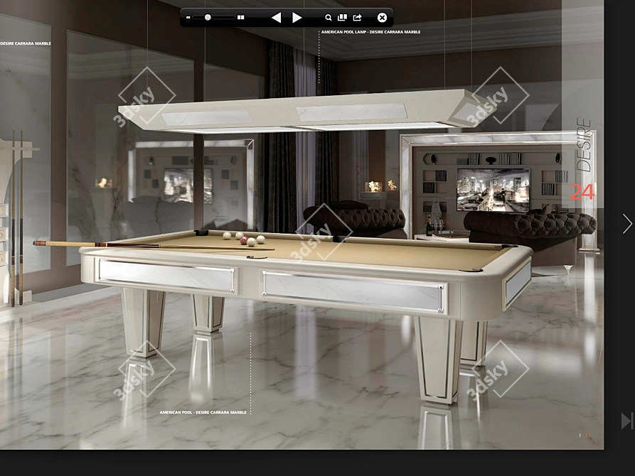 Luxurious Russian Baroque Pool Table 3D model image 2