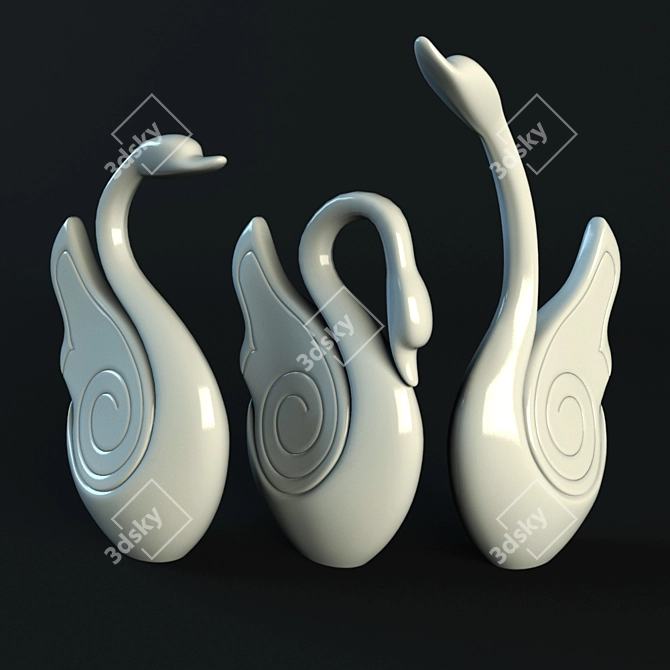 Elegant Trio of Swans 3D model image 1