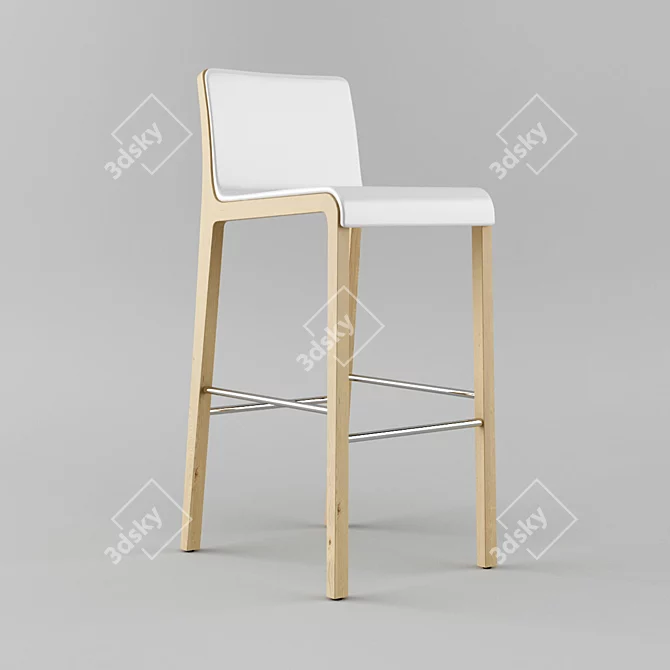 Sleek Oak Frame Barstool 3D model image 1