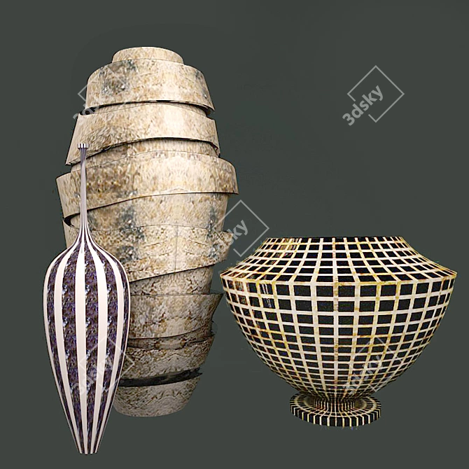 Sleek Coral Spiral Vases 3D model image 1