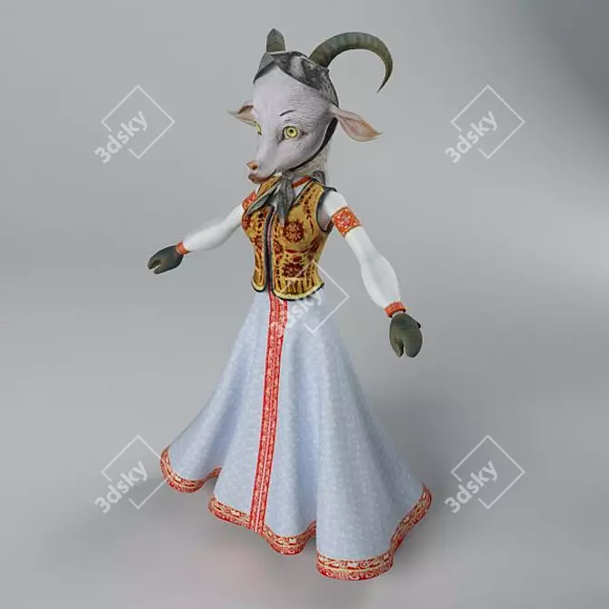National Costume Goat Figurine 3D model image 1
