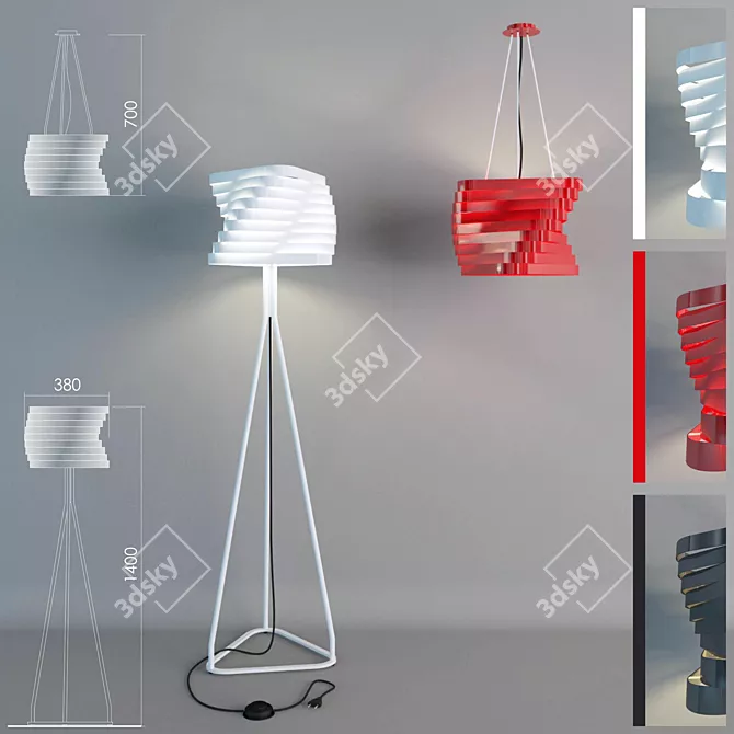 Elegant Boomerang Chandelier & Floor Lamp 3D model image 1