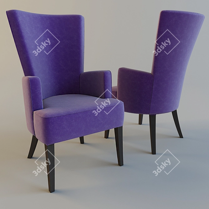 Velvet High-Back Birch Chair - Elegant Chameleon Violet 3D model image 1