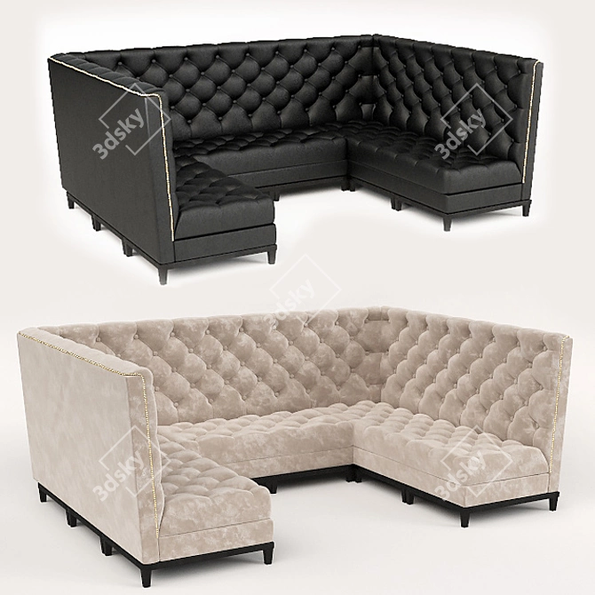 Elegant Quilted Sofa: Customizable with Leather and Velvet Textures 3D model image 1