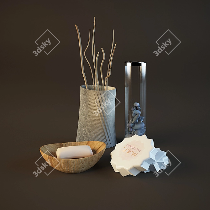 Elegant Bathroom Decor Set 3D model image 1