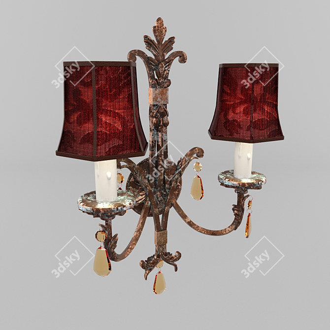 Floriated Bronze Sconce with Amber Crystal Drops 3D model image 1