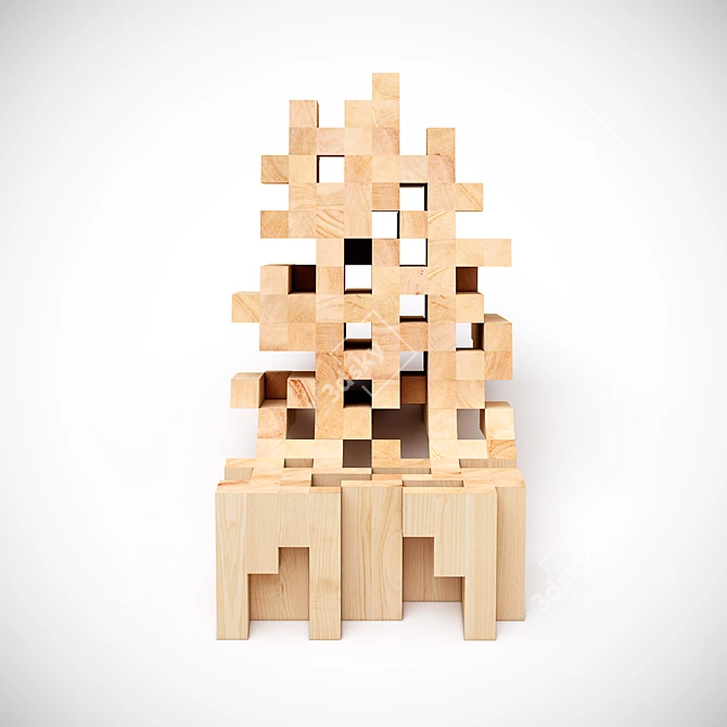 Pixel Perfect Wooden Lounge Chair 3D model image 3