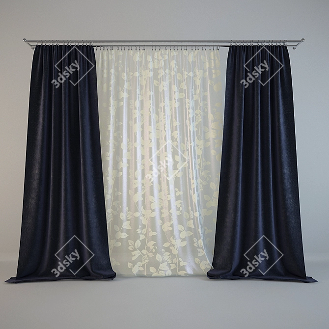 Textured Curtain Set 3D model image 1