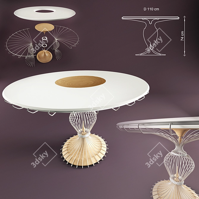 Solid Stone and Oak Dining Table 3D model image 1