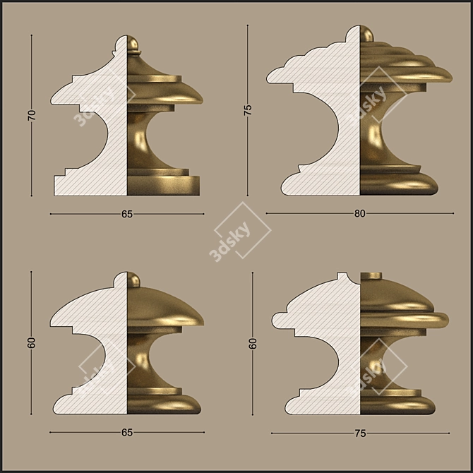 Vintage Furniture Handles Set 3D model image 1