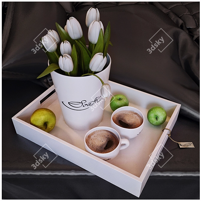 Tulip Tray: Coffee & Floral Bliss 3D model image 1