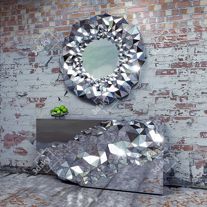 Stellar Console Set: Luxurious Steel Table & Mirror 3D model image 1