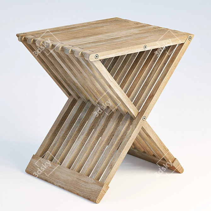 Compact Teak Foldable Stool 3D model image 1