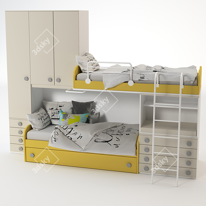 Bright Kids Bunk Bed 3D model image 1