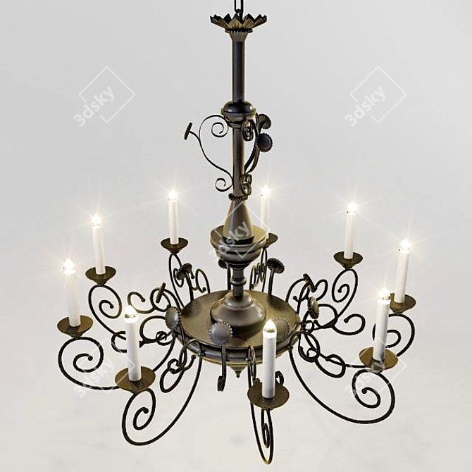 Elegance in Iron: Handcrafted Chandelier 3D model image 1